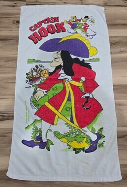 Vintage Disney Captain Hook Peter Pan Beach / Bath Towel 50" x 26" Franco